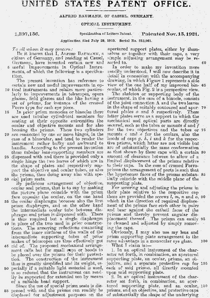 Fata Morgan binoculars US patent