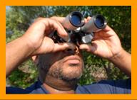 Football Fan Using Binoculars