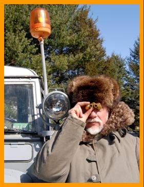 Man Searching with Miniature Binoculars